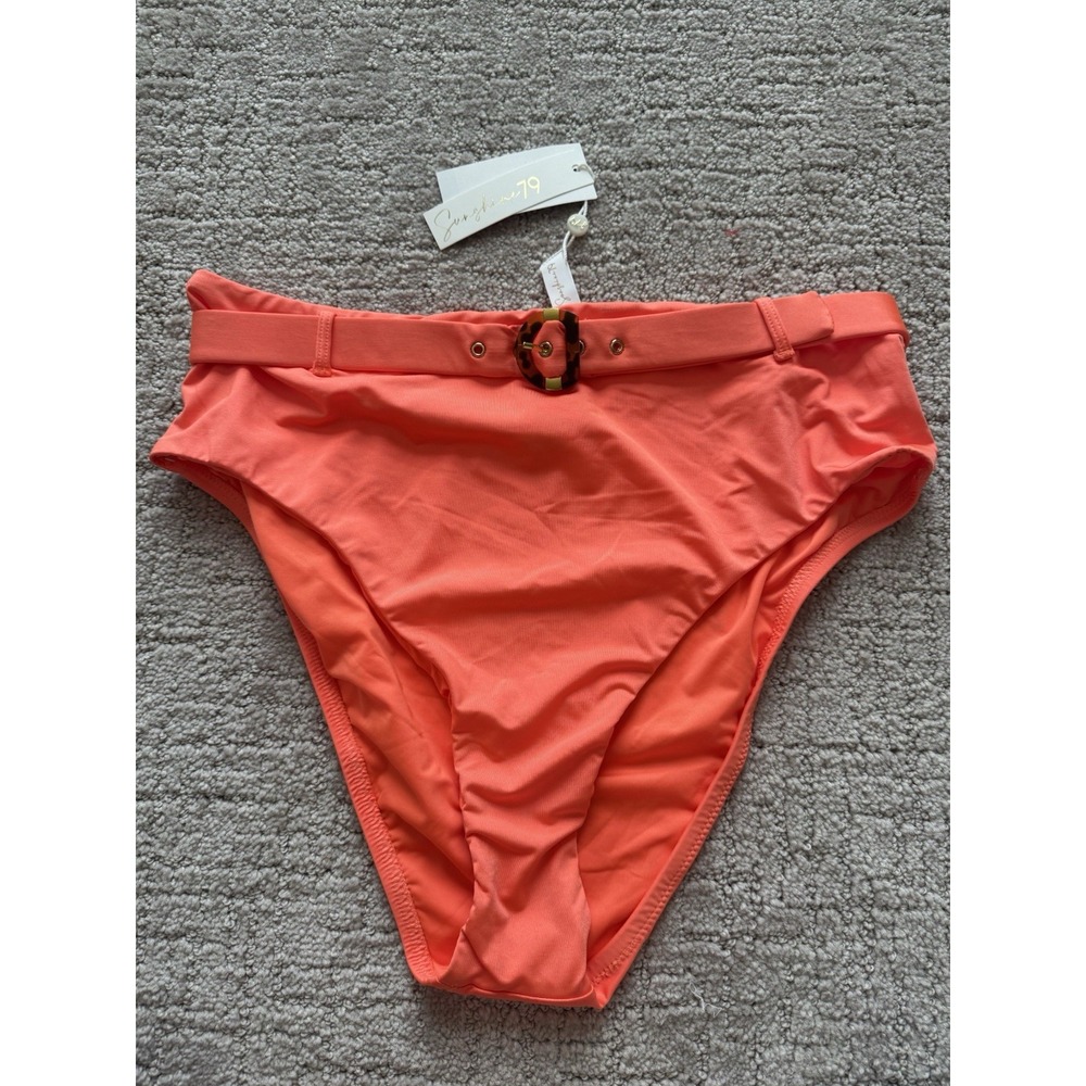 $72 Sunshine 79 Bikini Bottom Size 12 High Waist Orange Tortoise Buckle NWT Swim